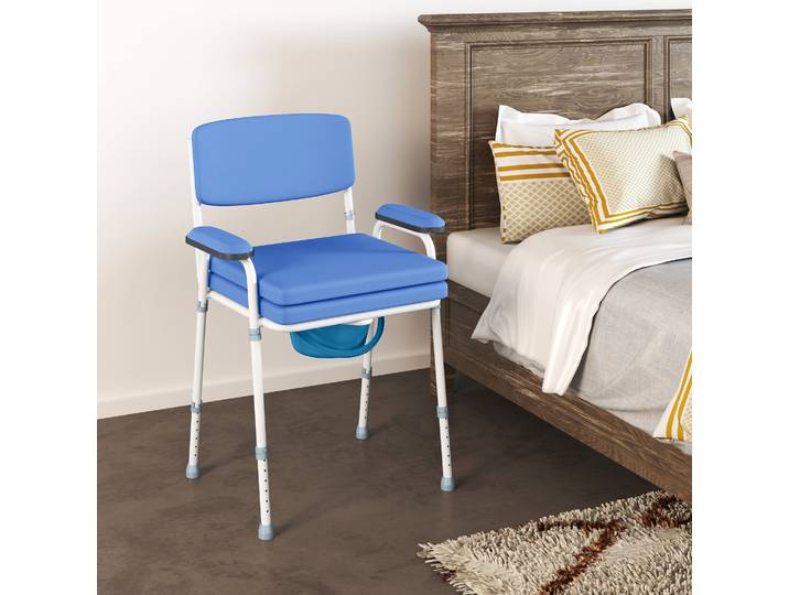 HOMCOM Chaise Toilette Hauteur Réglable avec Seau Amovible Bleu
