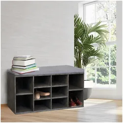 HTI-Living, Schuhschrank, Garderobenbank mit 10 Regalfächern inkl. Sitzkissen Beton (104 x 30 x 48 cm)