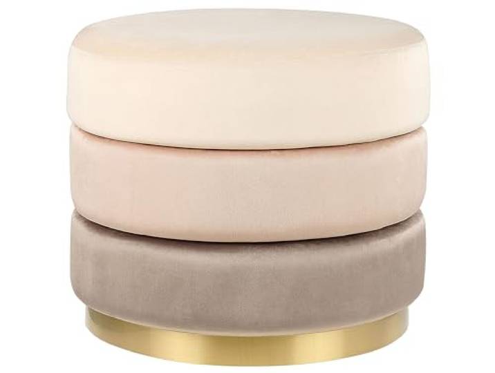 Beliani Pouf Samt beige rund ⌀ 39 cm Goldrand Edelstahl dreistufiger Farbverlauf Louin
