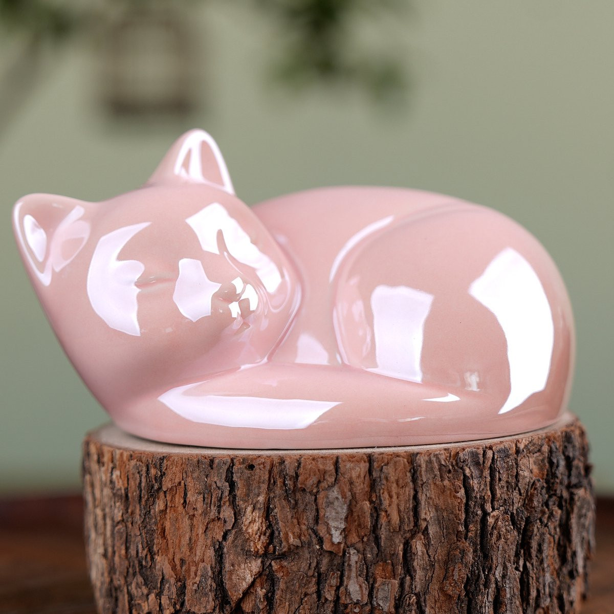 Keramische urn voor huisdier - Roze slapende kat sculptuur - 270 ml