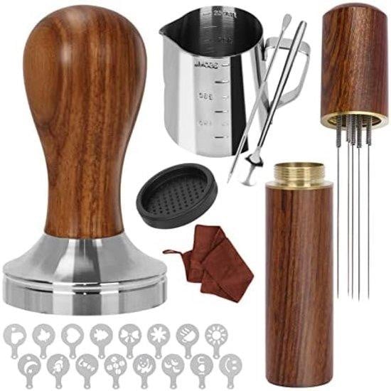 PromoHome 23-delige barista-set met accessoires voor espresso, inclusief 51mm koffiemolen, melkkannetje, roerstaaf, doseertrechter en mat