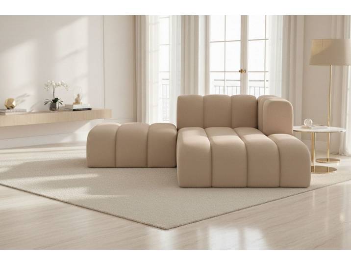 Kaiser Möbel Chaiselongue Grand mit Hocker aus Veloursstoff Salvador, Set (Chaiselongue + Hocker), abgerundete Form,modulares Möbelstück,pflegeleichter Veloursstoff