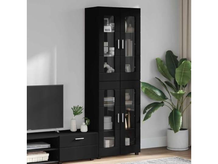 Highboard FLORIN 60 x 35 x 182 cm Schwarz Holzwerkstoff Standschrank Rechteckige Form, matte Oberfläche, pflegeleicht, vielseitig einsetzbar, modernes Design