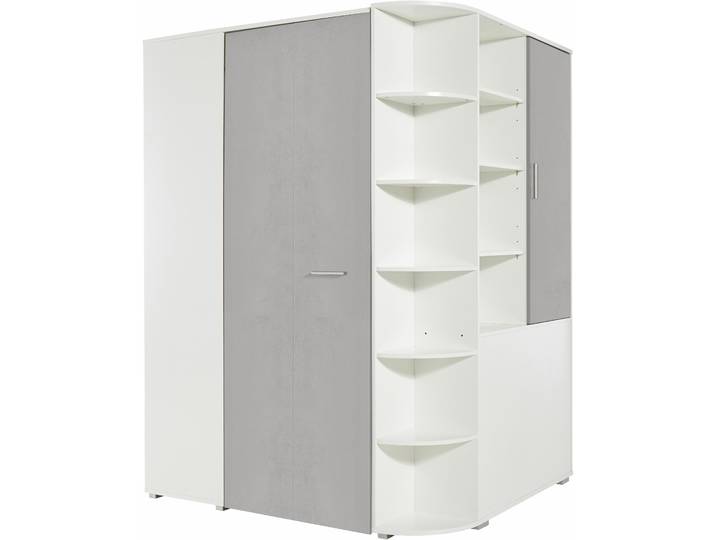 Eckkleiderschrank WIMEX Joker , grau (weiß, betonfarben lichtgrau), B:124cm H:198cm T:148cm, Schränke, Eckkleiderschrank, begehbarer Kleiderschrank, Garderobe, Ecklösung