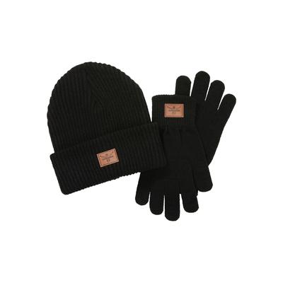 Beanie CHIEMSEE "Beanie + Glove Set", Herren, Gr. S/M, schwarz (schwarz beauty), Obermaterial: 45% Baumwolle, 45% Polyacryl, 10% Elasthan, Mützen Beanie