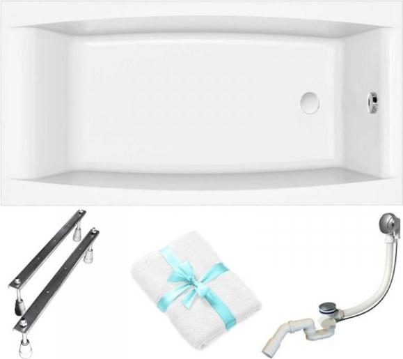 Cersanit | Badewanne - Wanne Rechteckig Virgo - 150 x 75 Cm - Ergonomische Form - Syphon Inkludiert - Verstellbare Füße - Weiß