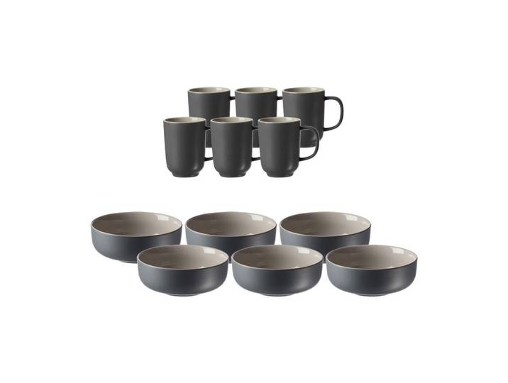 Ritzenhoff Breker Brunchset Jasper grau 12er Set, Grau, Keramik, 12-teilig, 2x2x2 cm, Geschirr, Geschirrsets, Kaffeeservice