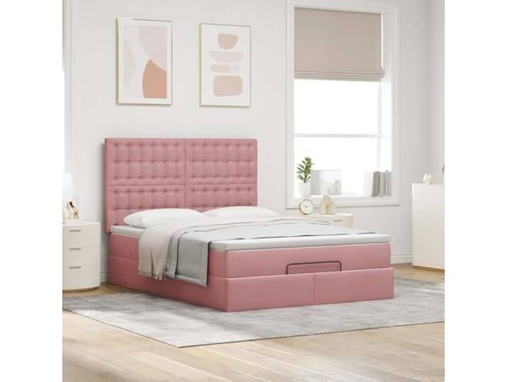 KTHLBRH Boxspringbett Rosa 140 x 200 cm mit Matratze Weicher Samt, hydraulischer Aufzug, Taschenfedern, inklusive Matratzenschoner