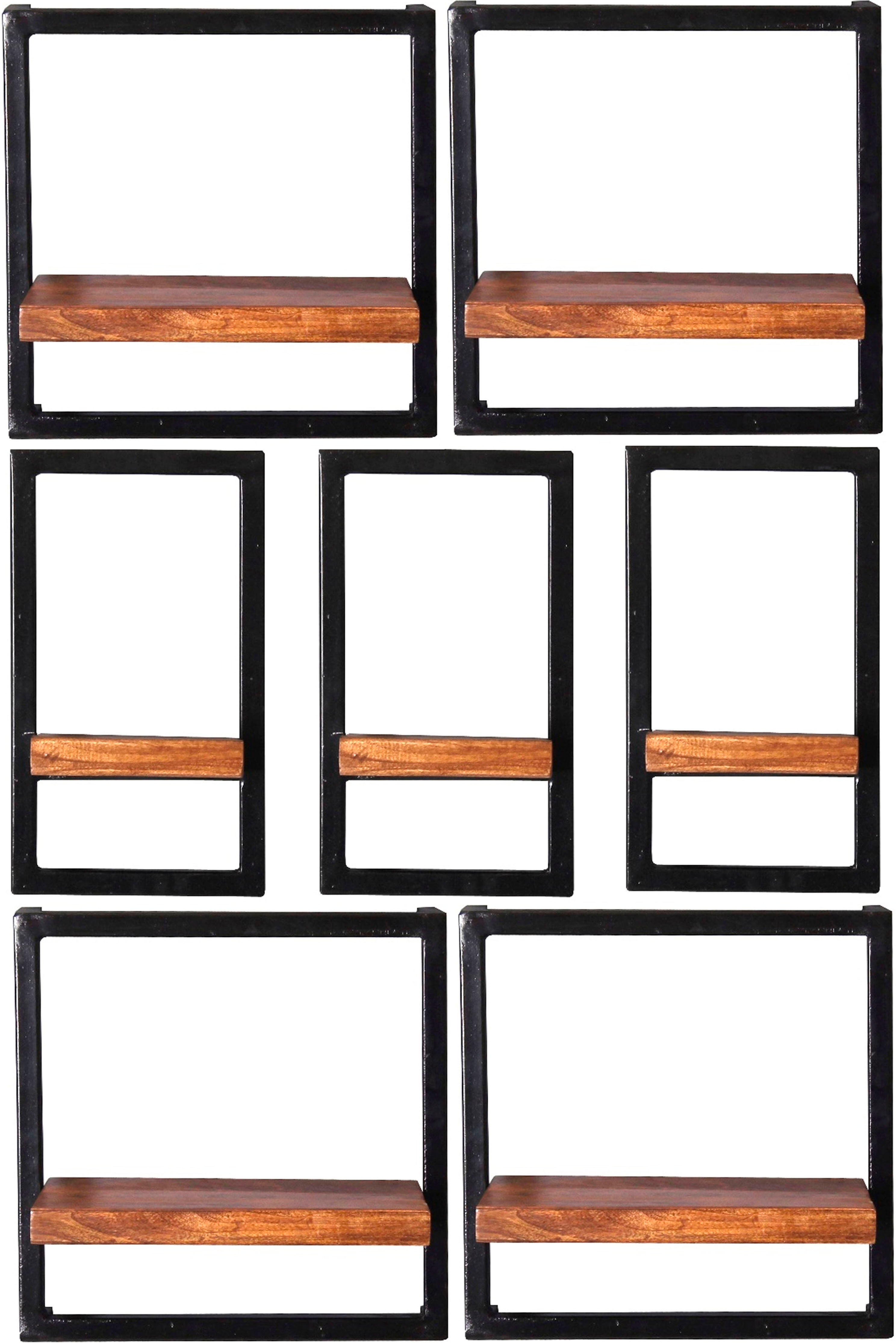 Wandregal SIT "Arad Wandregal-Set 7-teilig aus Mangoholz mit Altmetall", schwarz (schwarz, natur), B:75cm H:115cm T:25cm, Regale, Wandregal, 3 schmale & 4 breite Wandregale für kreative Wandgestaltung schwarz, natur B/H/T: 75cm x 115cm x 25cm