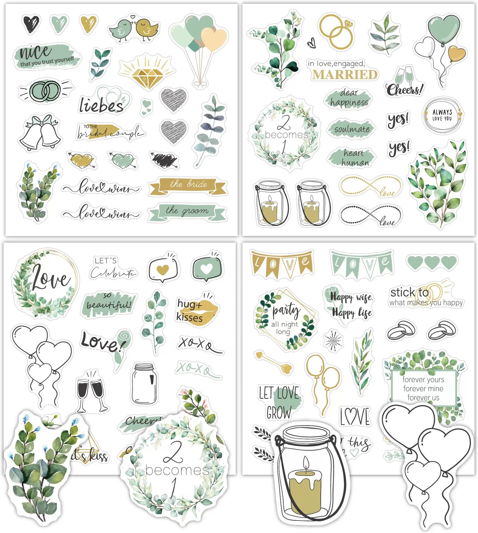 INF Ensemble d'autocollants de mariage (4 pièces) Vert