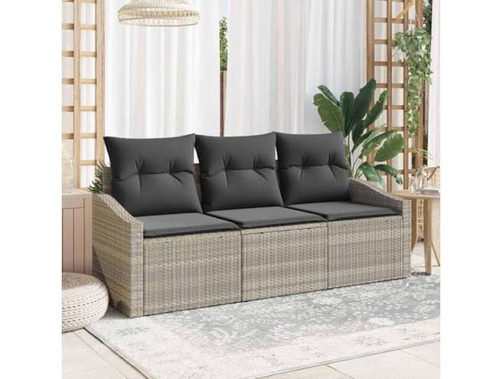 KTHLBRH Sofa-Set mit Kissen, 3-teilig, hellgrau, Polyrattan Verstellbare, wetterfeste Tischplatte mit wasserdichter Tasche für Garten und Terrasse