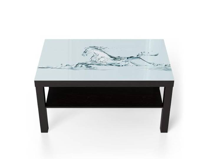 DEQORI Glastisch schwarz groß 90x50 cm Motiv Pferd des Stroms ausgefallener Beistelltisch aus Glas Hochglanz Couchtisch fürs Wohnzimmer moderner Couch Tisch mit Design