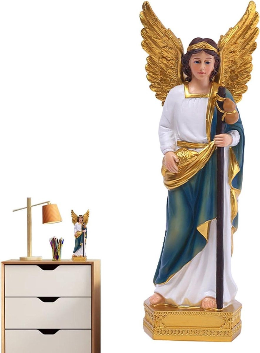 Handgeschilderd Engel sculptuur Religieus Beeld Veelkleurig Hoogte: 28.6 cm