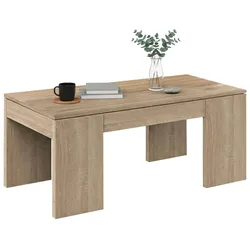 Dmora Couchtisch Malibu, Couchtisch mit abnehmbarer Platte, Couchtisch für das Wohnzimmer, 100x50h43/84 cm, Eiche