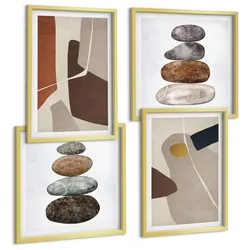 BILDER SET 4er Set - 50x50 cm & 40x60 cm Goldrahmen - Abstrakte Boho-Formen