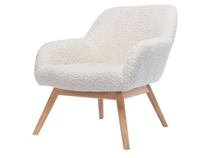 Fauteuil en bois naturel et tissu bouclé écru
