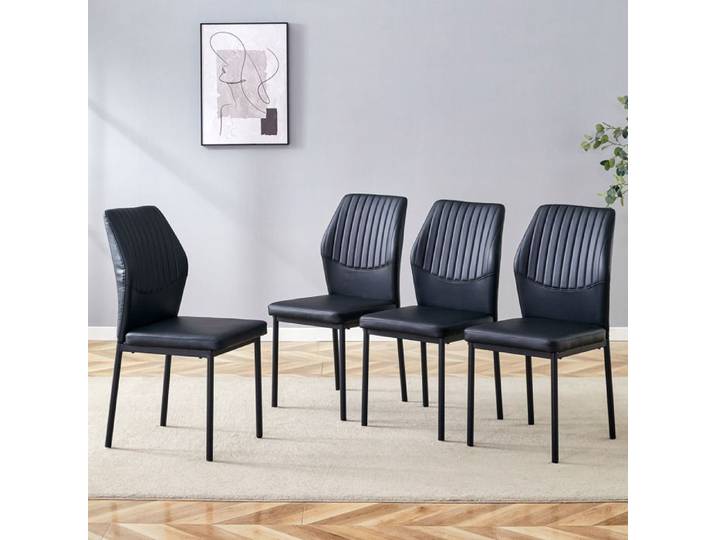 Lot de 4 chaises noires pour salle à manger assise rembourrée et dossier à nervures verticales