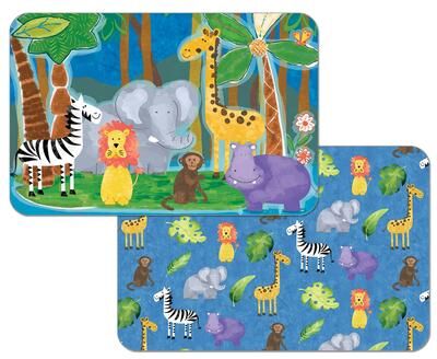 Reversible Wipe-clean Counterart Placemats Set of 4 - Kids Jungle Friends