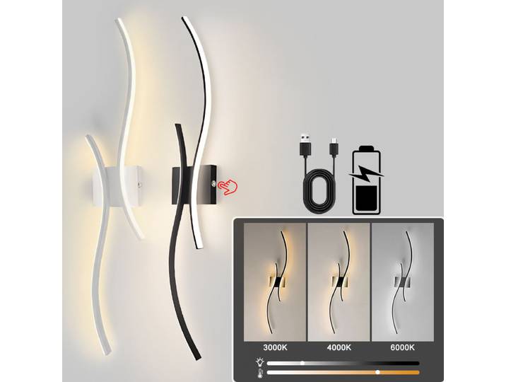 Lampes murales LED à batterie Rechargeable sans fil applique murale pour chambre à coucher 3CCT appliques murales à intensité variable tactile avec couloir télécommandé