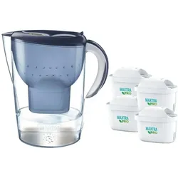 Brita Marella XL filter jug + 4 cartridges Maxtra Pro Pure Performance, Wasserfilterkanne, Weiss, Transparent, Blau