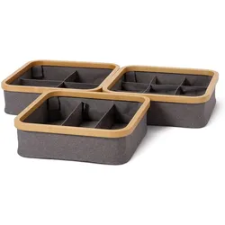 Lumaland Organizer mit Bambus-Rahmen - 3er-Set - 30 x 30 x 9 cm (3/4/9 Aufteilung) - Grau