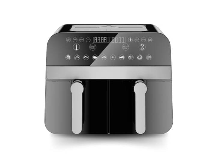 Comfy Nest, CNAFD45NB, 2400 W, 9 l, digitale Heißluftfritteuse mit Doppelkorb, gesundes und schnelles Kochen, modernes Design, einfach zu bedienen, ideal für die ganze Familie – Schwarz