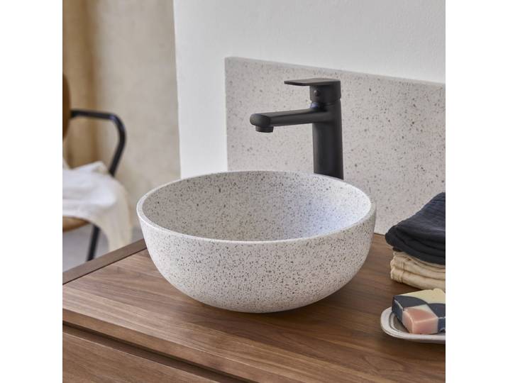 Rundes weißes Waschbecken Elea aus Premium-Terrazzo - Weiß