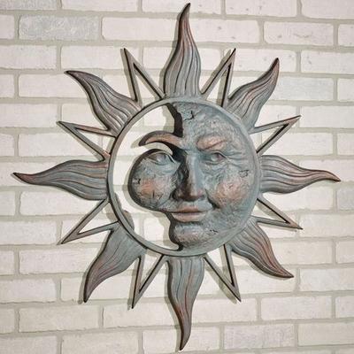 San Pacific Home Half Face Sun Wall Plaque Art Patina , Patina