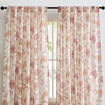 HLC.ME Spring Bloom Linen Floral Print Patterned - Back Tab Pocket Window Flower Curtains Panels for Living Room, 2 Panels