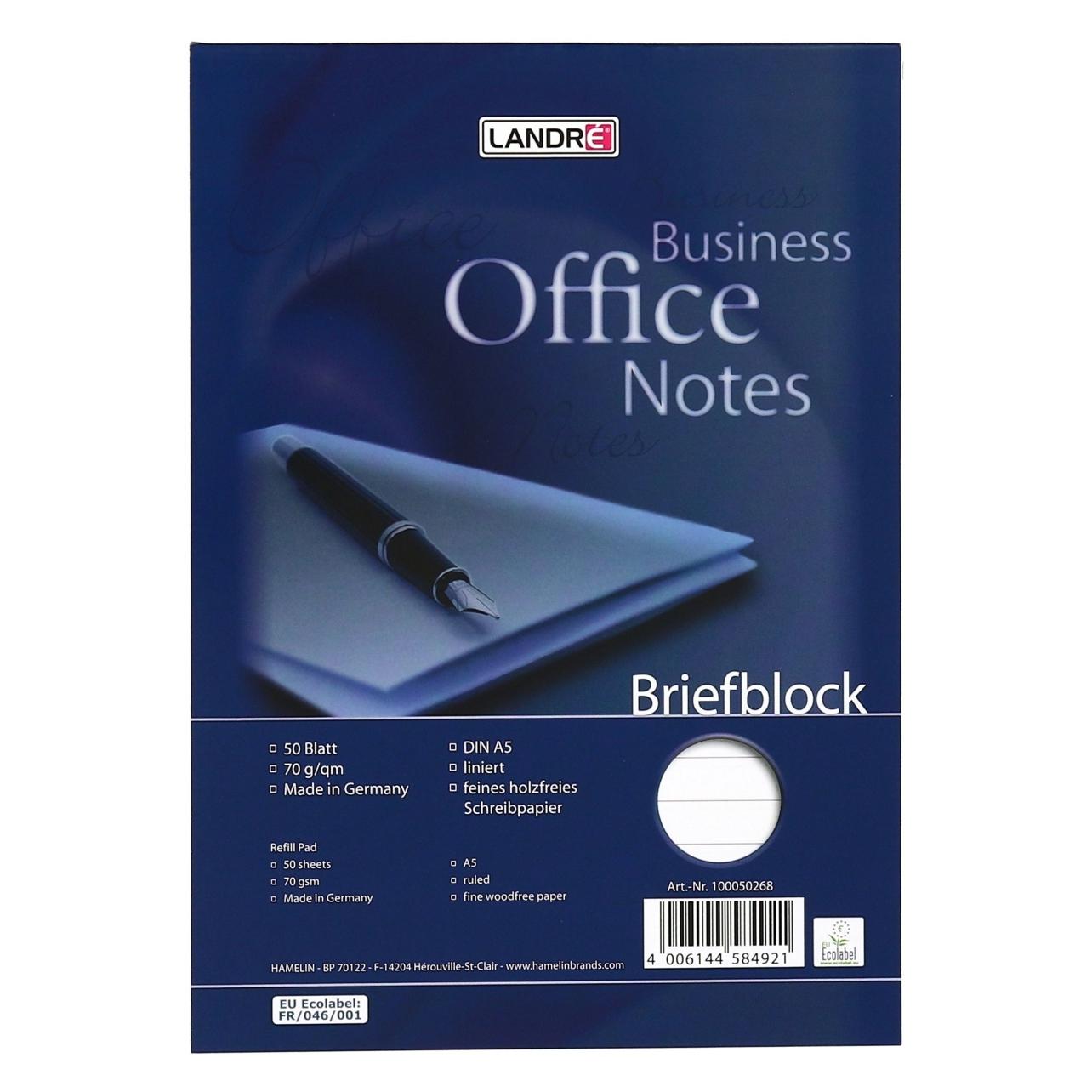 Landré Office A5 kopfgeleimter Briefblock (A5, Liniert, Harter Einband) (100050268)