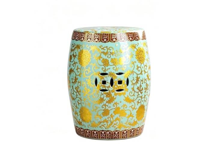 LGHQGHXF Floraler Keramik-Gartentrommelhocker – Innen- Und Außenterrasse, Dekorativ, Beistelltisch for Hof, Wohnzimmer – Orientalischer Kunsthocker for Rasen, Hof, Wohnzimmer(Green)