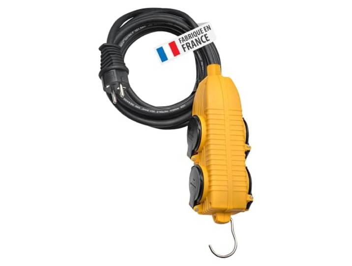 Brennenstuhl Rallonge électrique 5m H07RN-F 3G2\,5\, Bloc 4 Prises 16A Bloc mobile 4 prises à clapets Powerblock\, crochet rabattable\, utilisation intérieur et extérieur\, chantier\, Made in France