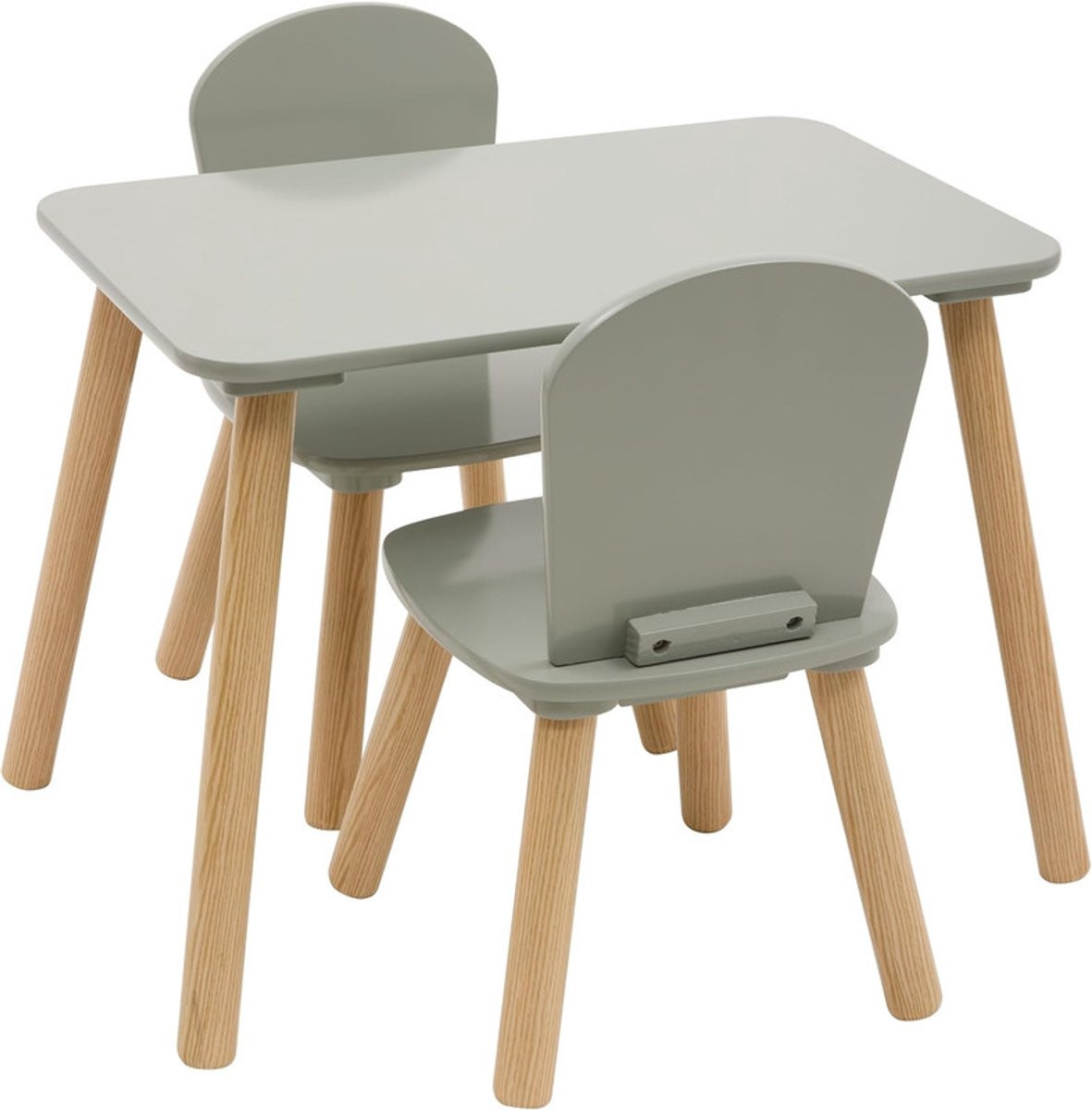 Atmosphera Alex Kindertafel met 2 Stoelen - Groen en Naturel Hout - Waterbestendig Tafelblad