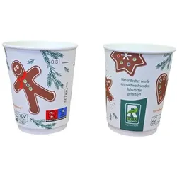 600 Bio Glühweinbecher mit Weihnachtsmotiv 300ml 0,3l Füllstrich doppelwandig Papier+ Biobarriere