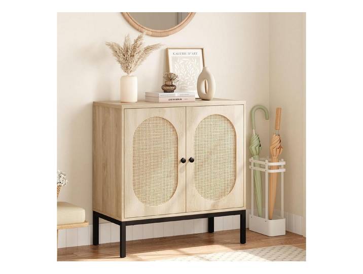 LuxusKollektion Küchenbuffet Sideboard Küchenschrank Holz 2 Türen Metallbeine Rattan