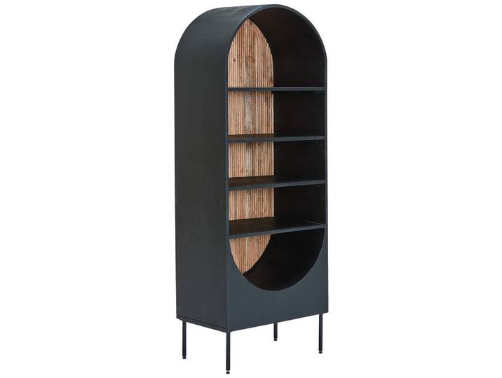 Livetastic Vitrine, Natur, Schwarz, Holz, Metall, Akazie, massiv, 4 Fächer, 63x170x40 cm, Wohnzimmer, Wohnwände, Vitrinenschränke