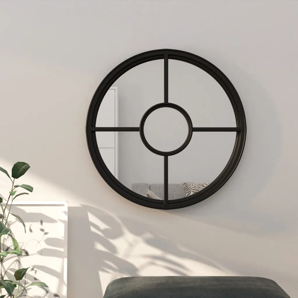 Longshore Tides SandpiperCove Metal Flat Wall Mirror Black 40cm H x 40cm W