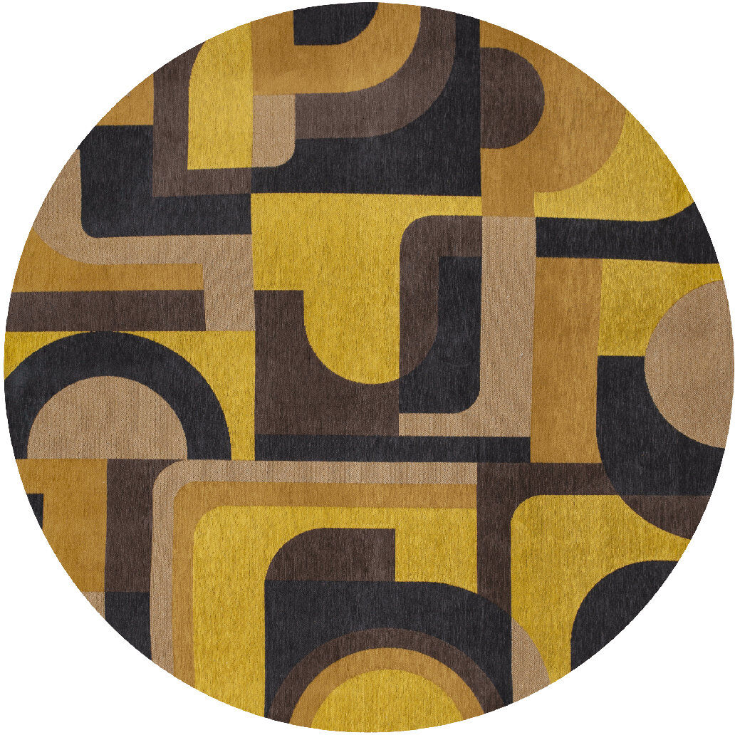 Louis de Poortere Geometric Area Rug Yellow;Black;Taupe Round 140cm