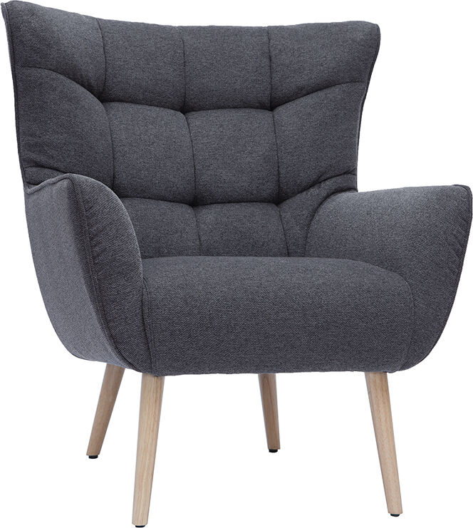 Miliboo Fauteuil scandinave en tissu effet velours texturé gris foncé et bois clair AVERY