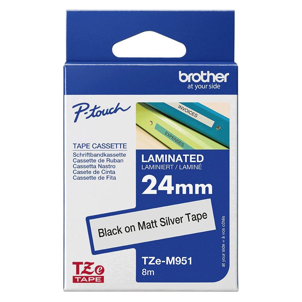 Brother Label-Making Tape Black On (2.40 cm, Schwarz, Silber) (TZE-M951)
