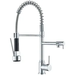 KLARWERK® Björn | Gastronomie Küchenarmatur Chrom glanz Zwei Brausen | Edelstahl Wasserhahn Küche Silber 2 Anschlüsse | Doppelspülbecken Restaurant