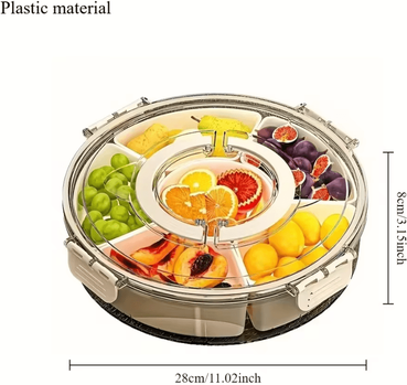 Inspire Curations Rotating 5 Compartment Snack Serving Tray With Lid & Handle clear g