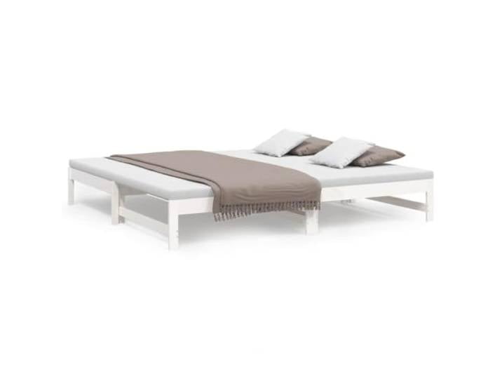 Ausziehbares Schlafsofa aus massivem Kiefernholz, Weiß, 2-teilig, 100 x 200 cm