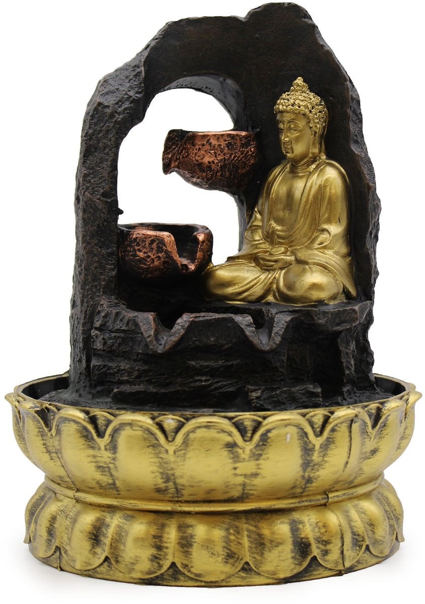 Ancient Wisdom Gouden Mediterende Boeddha Tafelwaterornament - 30 cm