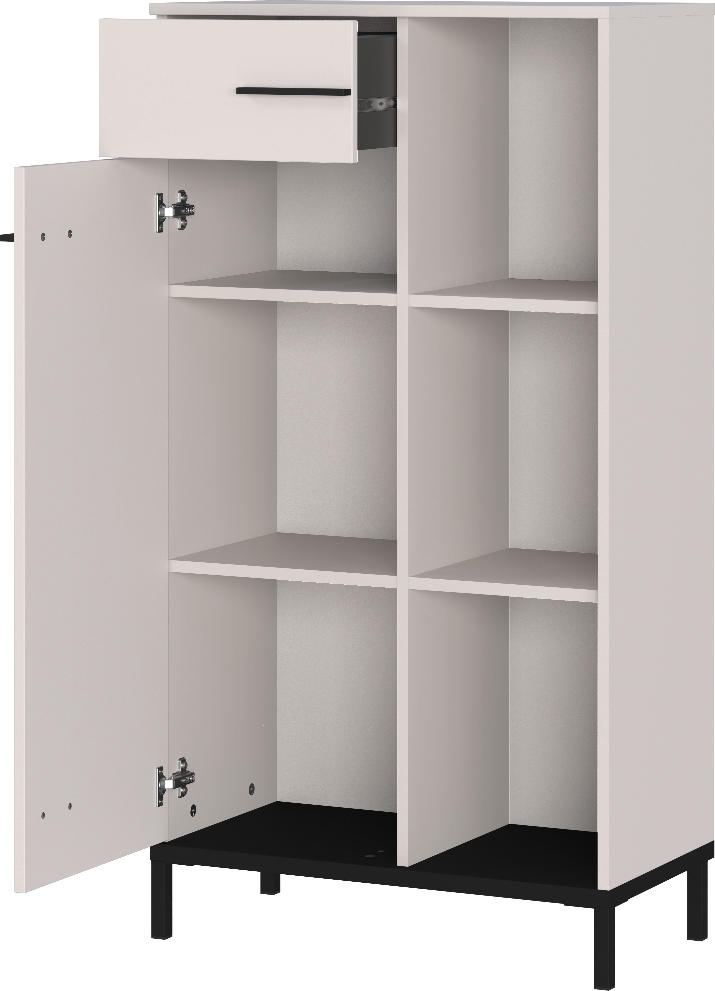 Büromöbel-Set GERMANIA "GW-Rovigo", beige (kaschmir, schwarz), B:229cm H:120cm T:60cm, Holzwerkstoff, Metall, Arbeitsmöbel-Sets, Büromöbel-Set, Schreibtisch mit Knieblende, Made in Germany kaschmir, schwarz B/H/T: 229cm x 120cm x 60cm, Holzwerkstoff Metal