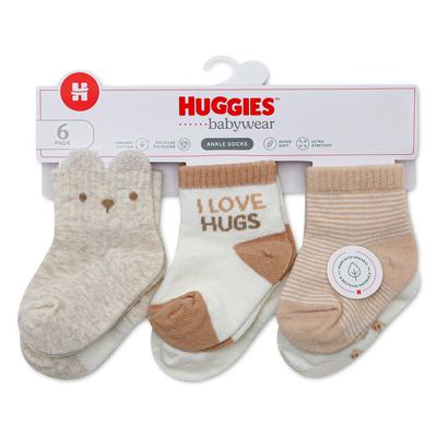 Kurzsocken HUGGIES BABYWEAR "HGHN 6PK QUARTER SOCKS", Mädchen, Gr. 3, beige (huggies sand htr), Materialmix, gemustert, elastisch, Socken, 6er Pack Baby-Socken mit Bärchen-Mtoiven