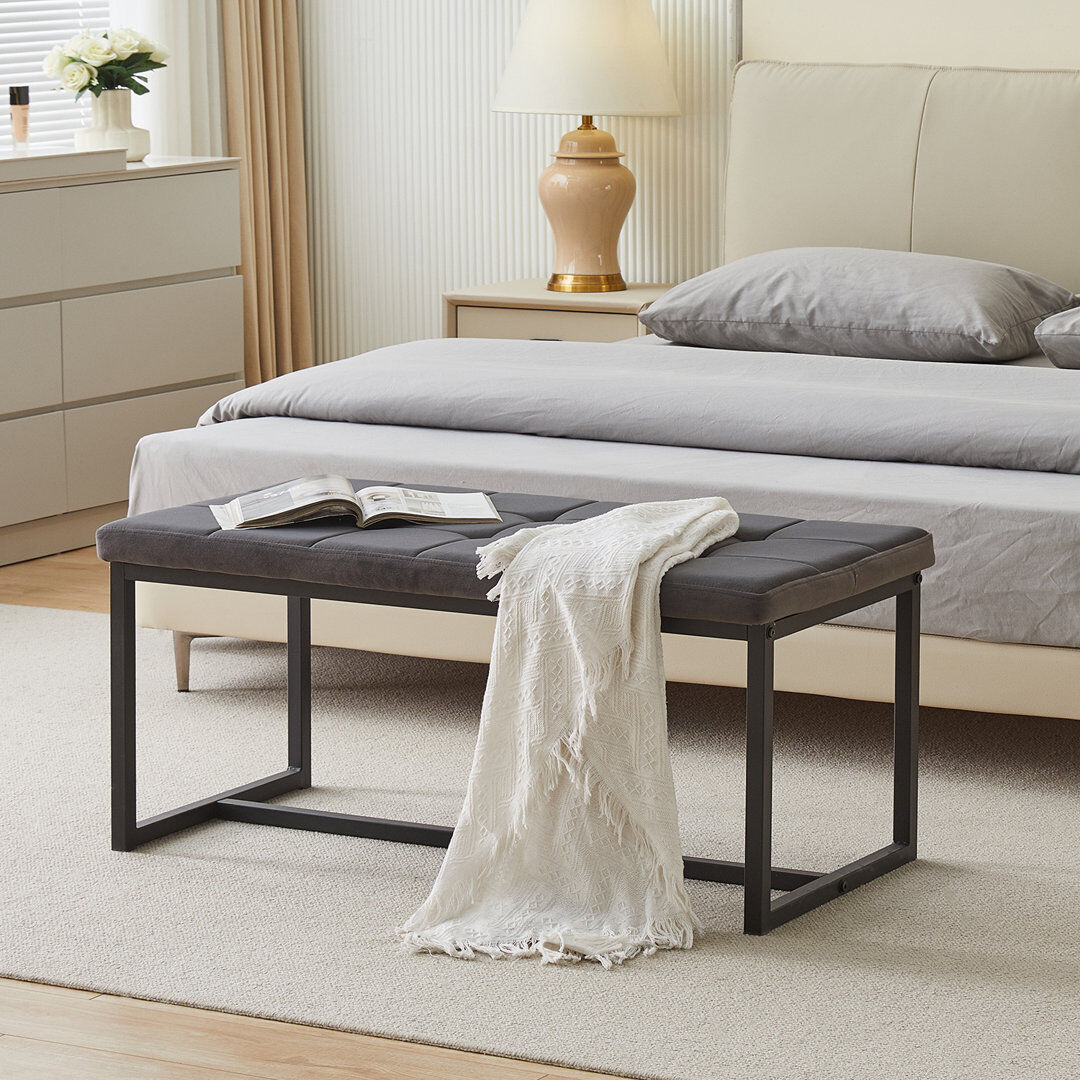 17 Stories Marigolde Velvet Upholstered Bench Grey 100cm W X 49.5cm D