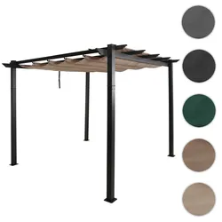 Aluminium Pergola HWC-N93, Gartenpavillon Pavillon Garten, stabiles 8cm-Gestell Schiebedach UV50+ 3x3m ~ creme-beige