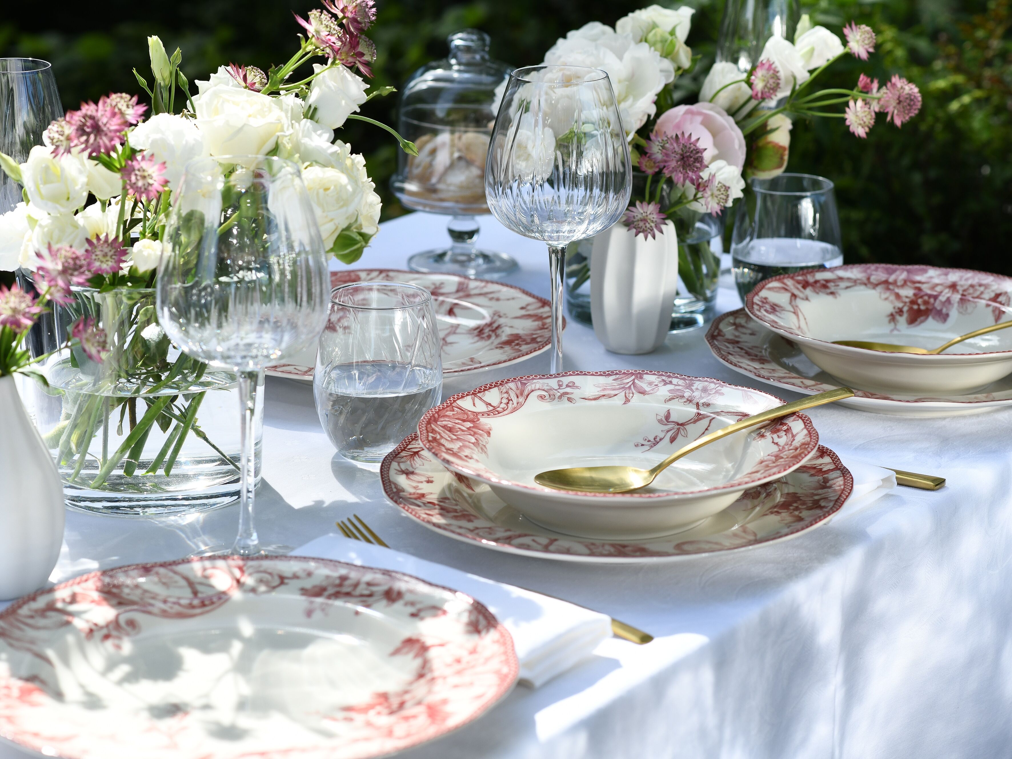 Tafelservice CREATABLE "Adelaide, Service 8-tlg.", weiß (rot), 8, Porzellan, Geschirr-Sets, Tafelservice, Teller Set, Nostalgischer Vintage Dekor, Elegante Form