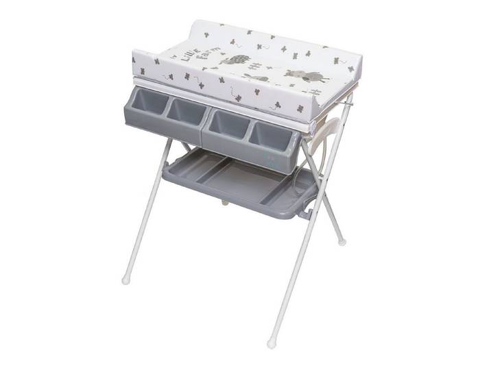ib style Wickeltisch Koa Bade- & Wickelkombination klappbar My Little Farm Grey, klappbare Wickelkommode - mit Babywanne und Aufbewahrungsmöglichkeiten